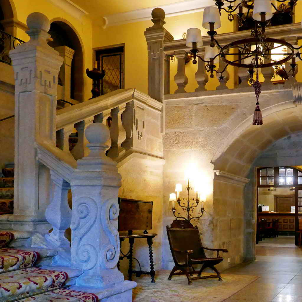 cycling camino santiago portugal bike tour luxury hotel lobby